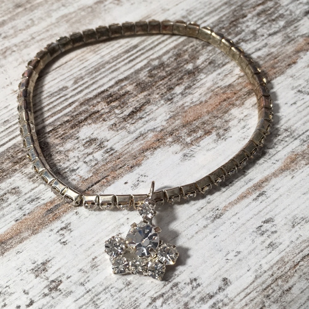 Childrens Silver Rhinestone Princess Crown Charm Bracelet 7”